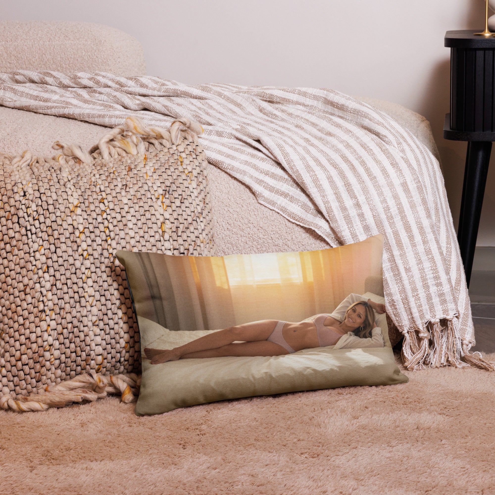 House of April collector pillow, April portrait — premium print, hidden zipper cover